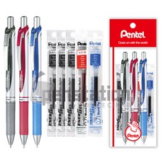 Pentel 에너겔 노크식 볼펜 흑/청/적 리필 세트, 0.7mm 흑1청1적1+리필 흑3청1적1 세트