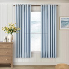 DUKIYO Light Blue Semi Sheer Curtains for Living Room Faux Linen Non-See-Through Privacy Bronze Gr