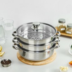 독일Brand 3단찜솥 IH인덕션 스텐 3단 찜 전골 냄비 끓어넘침 튀틀림 방지 스텐찜솥 찜기 찜솥 인덕션냄비, 1개, 28cm