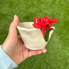 復古手作不規則手捏玫瑰陶瓷咖啡杯 拿鐵杯, 玫瑰花斗笠杯-紅色,201-300ml, 1個