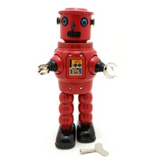 Zhijing 붉은 바람을 걷고 걷는 로봇 시계 틴 장난감 키 복고풍 바람 위로 장난감(Red), 1개, 빨간색