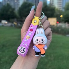 라부부 키링 열쇠고리 미니 스트랩 labubu 귀여운 핸드폰 가방고리, 오렌지 스카프, 1개