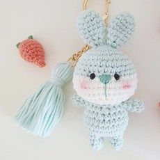 [JW손뜨개] 귀여운 동물 키링 (곰 토끼 고양이) 만들기 패키지, 민트토끼, 1개