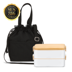 온다온 스텐 316 도시락통 직장인 전자레인지 런치박스 보온보냉백 세트, 1세트, 화이트+블랙