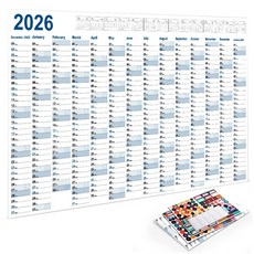 2026년 벽걸이 달력은 예산 마감일과 연중 조직에 완벽하게 맞습니다, 1세트, 파란색 포스터 달력