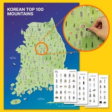 100대 명산 등산 지도 포스터 + 정상석 스티커 세트 [대한민국 백대 산 한국 산림청 지정 국립공원 기록]