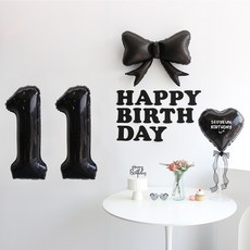 이벤트홀릭 블랙 풍선 생일파티용품세트 (자유레터링) 리본 숫자 풍선 가랜드, 1개, 11