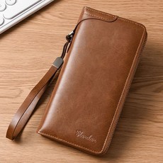 復古男士長款錢包 拉鏈錢夾 青年簡約時尚皮夾 多功能大容量手拿包