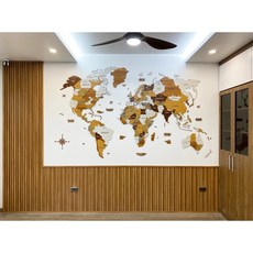 質感探索家 3D立體木製世界地圖 牆壁裝飾壁貼實木地圖, 經典奢華 2XL(220*160cm),無加購