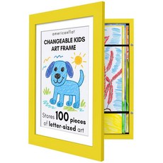 AmericanFLAT 플랫아동용아트워크프레임변경가능실버-자석문에100개의아트피스보관-21.6x27.9cm8.5x11인치레터사이즈디스플레이 매트포함또는25.4x31.4cm10x, Sunshine Yellow