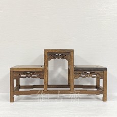 御古齋 虎斑雞翅木 三格架 步步高升 藝品展示底座 山型架 實用擺設 {兩種尺寸}, 小款