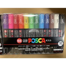 三菱 UNI POSCA PC-1M 極細廣告塗鴉筆 水性麥克筆 12色套組, 1個, 1M 12C
