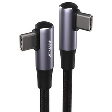 JUPAZIP Type C-Type 90度G型雙孔快速充電線 60W, 1個, 灰色, 2m