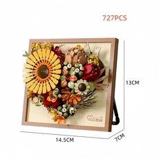 KNEW BUILT 혁신적인 블록 꽃 3D 사진 액자 장식품-이상적인 DIY 장식 소녀를 위한 선물 벽걸이 및 교육용, 02 Flower 727PCS