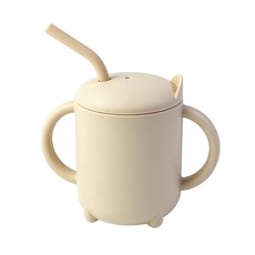 DFMEI 硅膠餐盤圍兜嬰兒童碗餐具叉勺防摔零食杯子套裝兒童輔食硅膠餐盤, 1個, 水杯吸管藕色:如圖