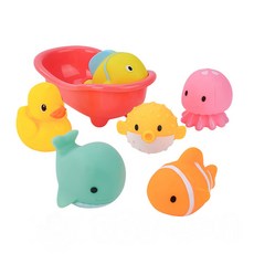 海洋動物6入組 啾啾浴盆 (章魚版) 安全漆ST609 洗澡戲水玩具, 1個