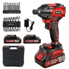JSMiT 독일기술 24V 800Nm 고출력 충전 임팩드릴 세트 전동 임팩 렌치 자동 속도 조절 충전 임팩 드릴 렌치 드라이버 전문가형 2.0Ah 배터리 2개 풀세트, 주체+도구 키트 +(2.0AH 배터리 *2)