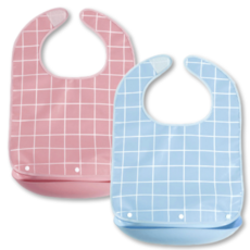 성인용 체크 방수 턱받이 벨크로형, 2개, 핑크+블루