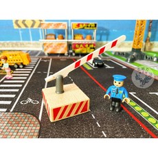 停車場升降柵欄玩具套組 附人偶 路障 交通警察人偶與交通立牌 模擬真實交通場景, 1個, 2件組