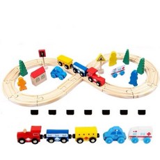 33件組木製火車軌道玩具套裝，兒童益智拼裝玩具，啟發創意，培養空間智能, 原木色, 1套