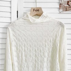 緹花紋高領透膚長袖上衣 立體小花網紗感打底衫