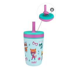 Zak Designs Kelso 텀블러 유아용 컵 여행 또는 가정용 354.9ml(12온스) 진공 단열 스테인리스 스틸 빨대 컵 누출 방지 디자인 어린이에게 적합 (행복, SuperKitties (Ginny, Sparks, B
