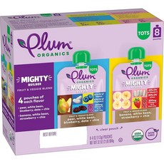 Plum Organics Mighty Builder 유기농 유아용 식품 - 버라이어티 팩 - 118.3ml(4온스) 파우치 (8팩) - 과일 및 채소 유아용 식품 파우치, 4 Ounce (Pack of 8), 8팩