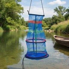 낚시 물고기 접이식 살림망 캠핑 계곡 새우 휴대용 통발 어망 나일론 65cm 보관망, 3색물고기그물망