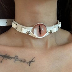 甜心 飾品 项圈手工choker皮质亚文化颈带少女粉白恶魔之眼颈带, 1個, 粉色恶魔眼白项圈