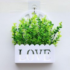 仿真花藝字母掛籃壁飾，附贈粘鉤，多款可選, 字母掛籃幸運草綠色送粘鉤