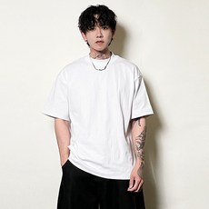 立領短寬方塊Tee, 白,XL, 1個
