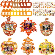메모리우 36 세트 추수감사절 DIY 공예 키트 가을 그림 액자 사진 호박 단풍잎 솔방울 장식 홈 교실 게임 활동을 위한 것입니다