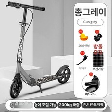 접이식 성인킥보드 두발 수동 150kg 4단 높이조절 킥보드, 1개, 전면 쇼크 업소버 두꺼운 그레이 B