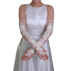 RiJinDUO 듀오Jin 여성용 레이스 핑거리스 장갑 신부 팔꿈치 길이 긴 오페라 이브닝 웨딩 티 파티 프롬 코스프레 1920년대 A-LACE 장갑-e-샴페인 307561