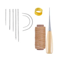 쿠쿠스토어 바늘이 있는 핸드 가죽 공예 도구 세트 왁스 스레드 코드 수리 송곳 및 골무 10 개, 01 2