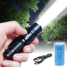 나인비 미니 초강력 LED 손전등 충전식 휴대용 후레쉬, 1개, 블랙