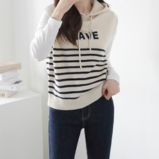 Jenit 女性寬鬆條紋字母針織連帽背心