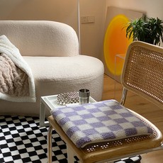 복고풍흑백간단한자카드양모체스 판그리드마름모쿠션