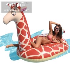 中壢24H出貨 長頸鹿浮排/加厚浮排/造型浮排/水上休閒用品/充氣浮床/PVC浮排/水上漂浮/氣墊/游泳圈/網美拍照, 1個, 長頸鹿浮排(送打氣筒.繫繩.修補片), 紅色
