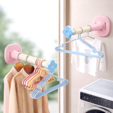 포스트머스 무타공 길이조절 벽걸이 옷걸이 정리대, 2개, 분홍색
