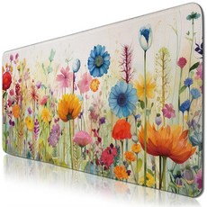 빈티지 플라워 게이밍 마우스 패드 대형 컴퓨터 키보드 레트로 플로럴 마우스패드 마우스 매트 미끄럼 방지 베이스 스티치 가장자리 여성 남성용 생일 선물 홈 오피스용 데스크, X-Large, 화이트 플라워