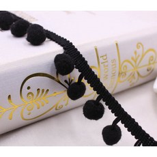 미니 진주 폼폼 프린지 리본 재봉 레이스 니트 원단 수제 DIY 공예 액세서리 4 야드 트림 볼 10 mm, 4yard, black, 1개