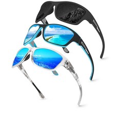 132743 KUGUAOK 편광 스포츠 선글라스 남성용 운전 사이클링 낚시 100% 자외선 차단 고글 Xh-블랙 렌즈, 3팩-블랙+블루+클리어 블루