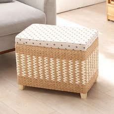 수납형 라탄 스툴 벤치 사각 왕골 의자 오토만, 1개, 베이지 50cmx30cmx40cm