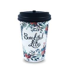 TOGO PACK 可開關式杯蓋 + 13盎司紙杯 花朵隔熱杯套組, 1個