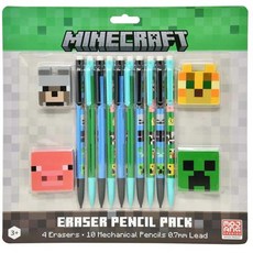 Minecraft 샤프 제도샤프 샤프펜슬 연필샤프 마인크래프트 기계 연필 및 지우개 세트 - 10팩 0.7mm + 캐릭터 4개 학용품, Minecraft 샤프 및 지우개 세트 - 0.7mm