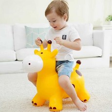 어린이 유아 에어 바운스 흔들말 장난감 선물 통통, 1개, 업그레이드 두꺼운 노란색 송아지말 + 펌프