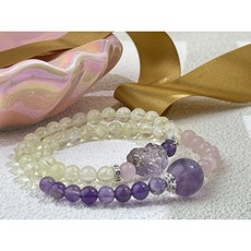 霧紫聚財紫水晶貔貅粉晶檸檬黃水晶設計手串，DIY手工串珠，招財納福，增進人緣，提升個人魅力, 1個