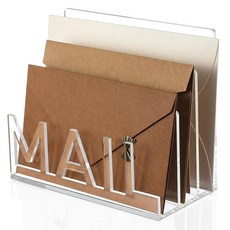 Vercraft 메일 홀더 3슬롯 아크릴 투명 우편 정리함 카운터탑 컷아웃 레터링 디자인 사무실 데스크탑 커피 바 홈 테이블 봉투 및 문서 보관 랙용, Vercraft 메일 홀더 3슬롯 아크릴 투명 우편 정