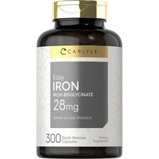 Carlyle 여성 및 남성용 쉬운 철분 보충제 | 28mg 300캡슐 철 비글리시네이트 GMO 프리 글루텐, Carlyle 여성 및 남성용 쉬운 철분 보충제 | 2, 1개, 300정